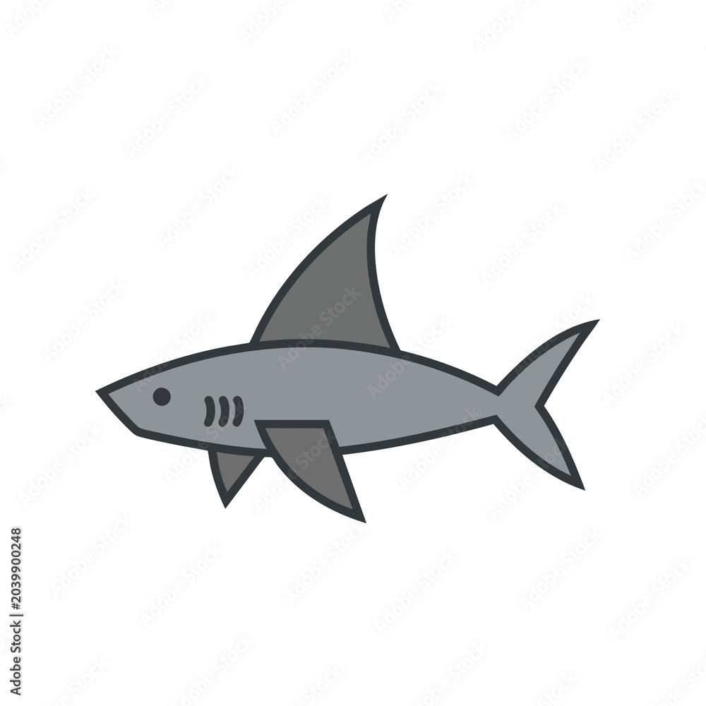 Fototapeta premium Minimalist flat vector icon of a grey shark swimming.