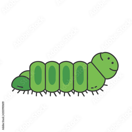 Cute cartoon green caterpillar character illustration for kids.