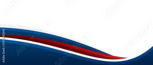 Modern red and blue wave design on white background. Clean corporate presentation banner template with abstract curve stripe. Minimal vector graphic layout.