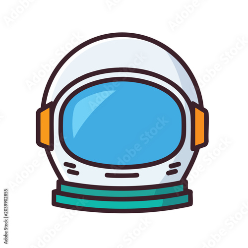 Minimalist vector illustration of a white astronaut helmet with blue visor.