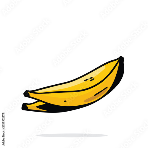 Hand drawn yellow banana illustration on white background.