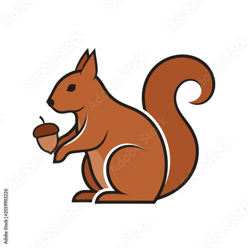 Stylized vector illustration of a cute squirrel holding an acorn.