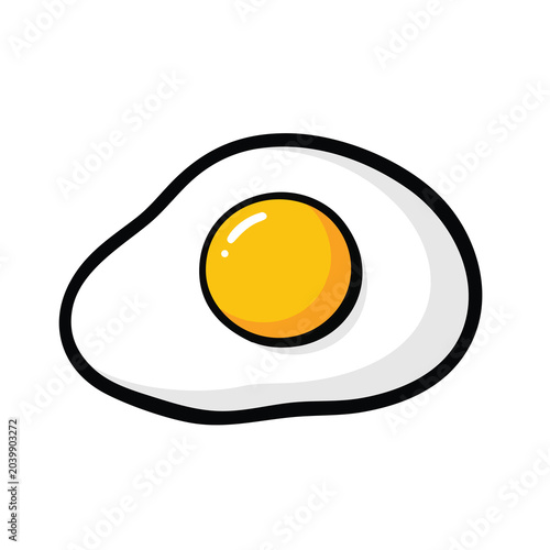 Cartoon vector illustration of a single sunny side up fried egg.