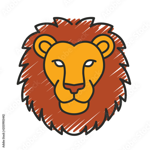 Stylized hand drawn lion head illustration.