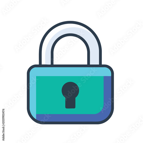 Flat Vector Illustration of a Closed Security Padlock Icon.
