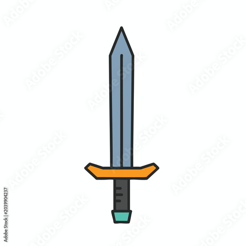 Minimalist vector illustration of a medieval fantasy sword with orange guard.