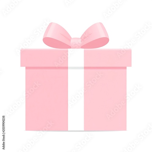 Simple illustration featuring a gift box, pastel pink with a matching bow on top. A white stripe runs down the front