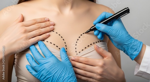 Breast augmentation surgery preparation with surgical markings