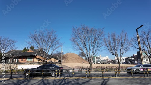 Street View of Daereungwon Royal Tombs and Hanok Architecture in South Korea