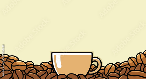 Quadro em tela Coffee Cup Amidst Roasted Coffee Beans - Warm Morning Beverage Graphic