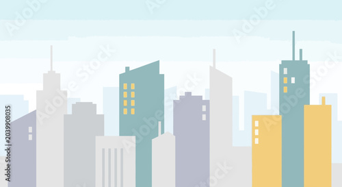 Modern Cityscape Silhouette with Pastel Buildings and Sky