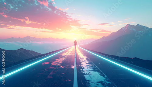 Futuristic AI Powered Navigation and Strategic Decision Making Concept with Blue Light Trails