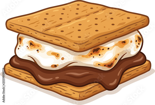 Obraz na płótnie Toasted s'mores sandwich with melted marshmallow and chocolate s mores graham cr
