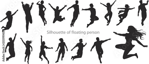 Konstfotografi Collection of Black Silhouettes of People in Mid- Air Jumping and Floating Poses