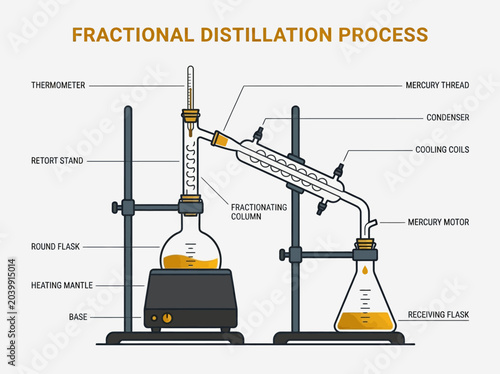 Fotografía Fractional Distillation Process Diagram - Scientific Laboratory Chemistry Equipm