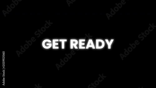 Get ready text effect glitch on black background. Get Ready text VHS type with glitch effect