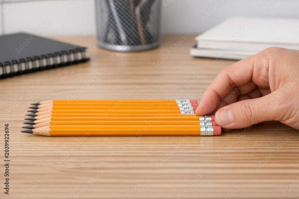 Obraz premium A person holds a pencil with an eraser on the end, ready to create or correct