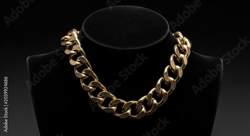 A heavy gold curb chain necklace with thick interlocking links, displayed as a luxury accessory
