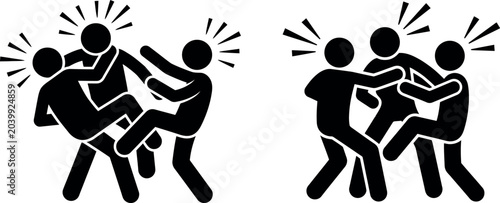 Foto Stick figure illustrations of two pairs of people engaged in physical altercatio