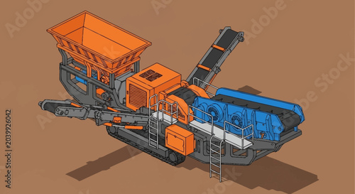 Bilde på lerret Industrial crushing machine with conveyor belt.