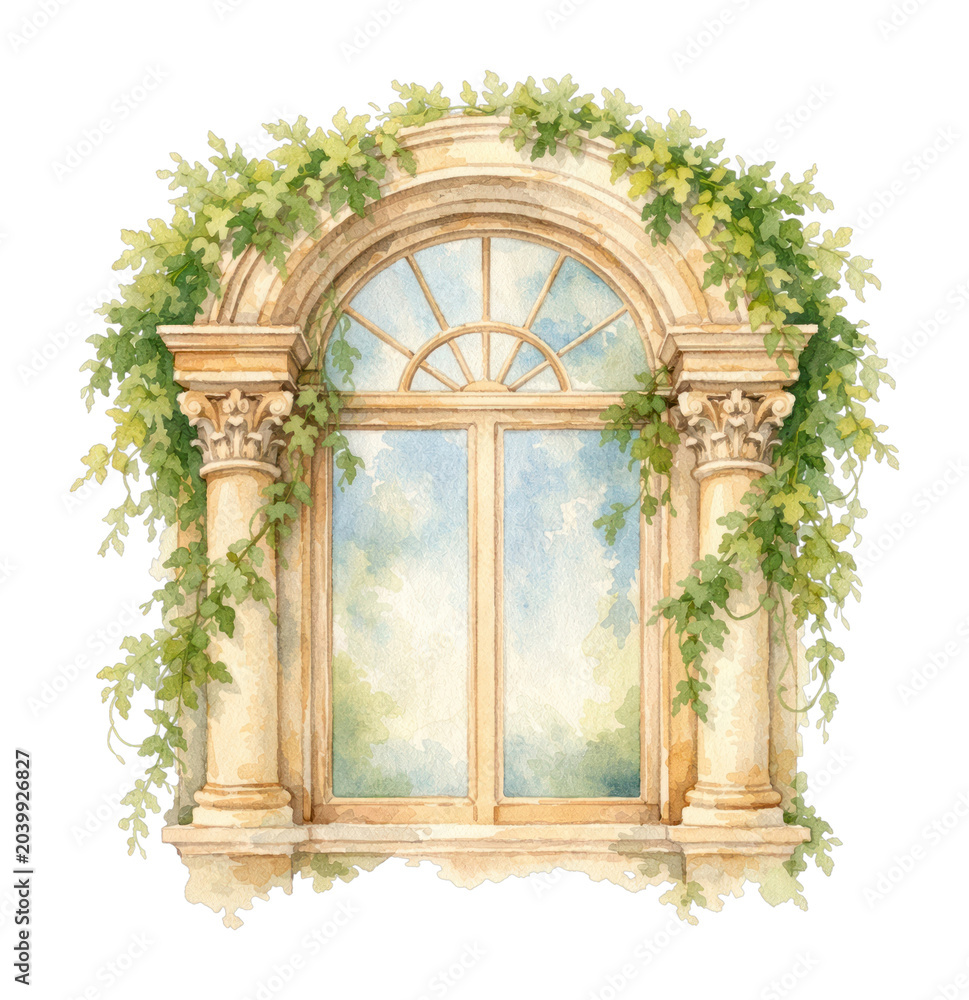 Naklejka premium PNG Elegant arched window with ivy