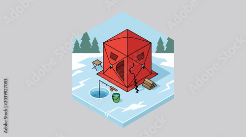 Schilderij op canvas Ice fishing hut on frozen lake.
