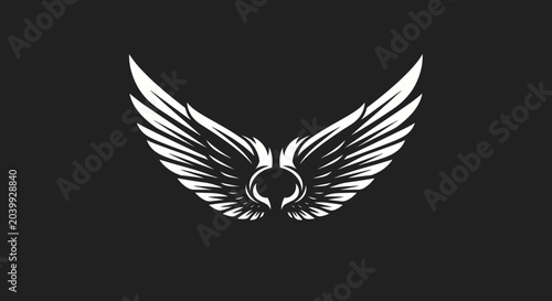 Fotografía White Angel Wings Emblem on Black Background, Symbol of Freedom, Power, and Spir