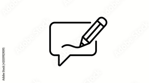 Minimalist icon of speech bubble with pencil for communication concept