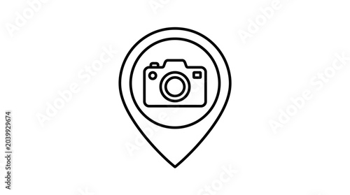 Camera icon within a location pin travel photography and navigation