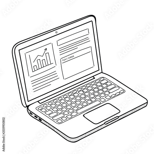 Laptop business chart sketch isolated doodle notebook hand drawn vector line art