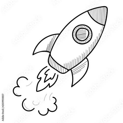 Rocket launch sketch isolated doodle hand drawn spacesuit exploration shuttle art