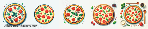 Foto Deliciously crafted pizzas with fresh toppings, presented in a vibrant and appea