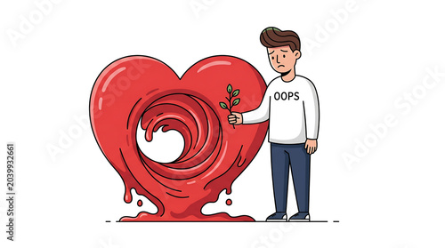 Man holding heart shaped money symbol with love and wealth concept in vibrant digital illustration