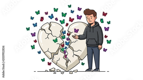 Creative person releasing colorful butterflies from heart shaped puzzle symbolizing freedom and inspiration