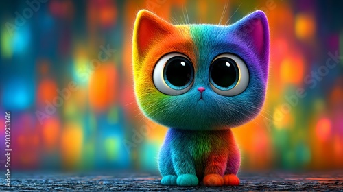 Cute colorful cat with colorful background.