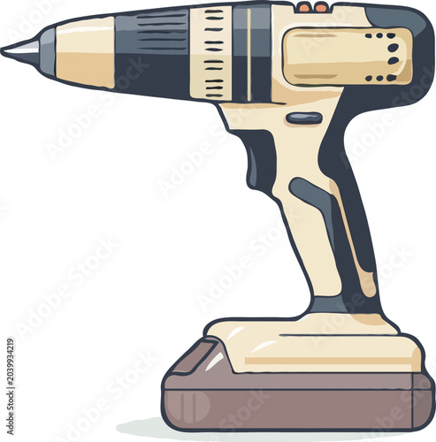 A flat vector illustration of a cordless power drill impact driver, side view, 