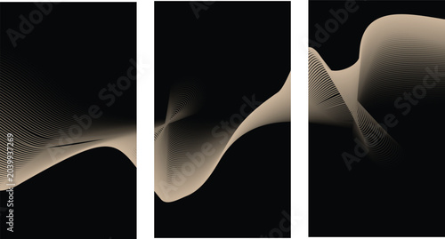 Obraz na płótnie Layered abstract line art triptych with intersecting gradient curves abstract tr