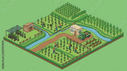Foto Isometric illustration of a farm landscape.