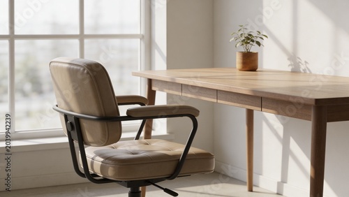 Minimalist Modern Workspace with Natural Light and Clean Interior Design