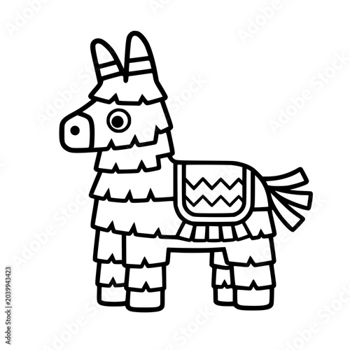 Line art drawing of a festive donkey pinata, isolated on a transparent background. Perfect for coloring activities.