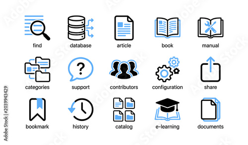 Library and reference icon grid on white background