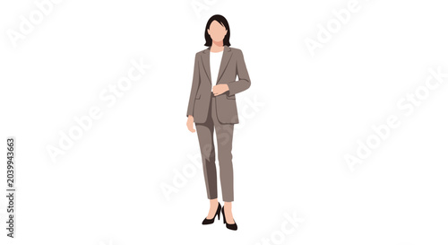 Professional Woman in Business Suit Standing Isolated on White Background