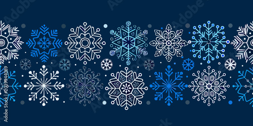 Bild auf Leinwand snowflake pattern on dark blue background darkblue