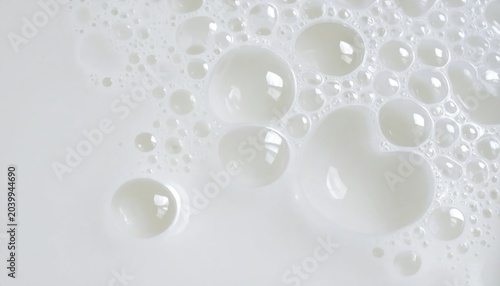 Abstract macro shot of bubbles on white liquid.