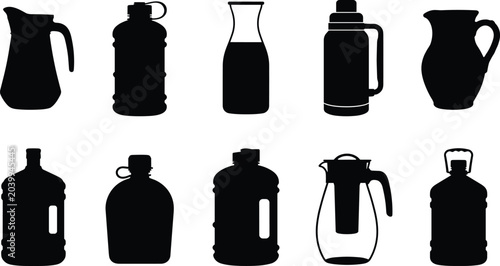 Obraz na płótnie Diverse collection of various types of water pitchers, bottles, and jugs, illust