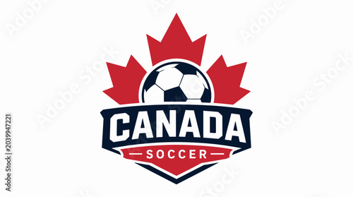 Canada Soccer Logo Emblem With Maple Leaf.