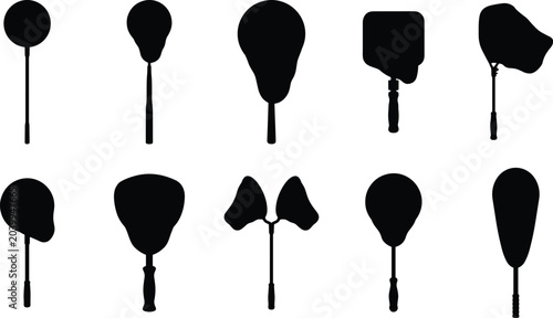 Fotografía A Collection of Diverse Black Silhouettes of Hand-Held Fans, Showcasing Various
