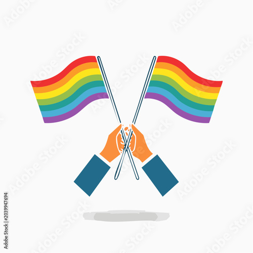 Two Rainbow Flags Waved by Hands