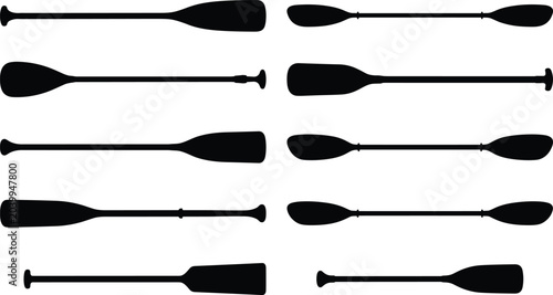 Quadro su tela Collection of Silhouetted Paddles Diverse Designs for Various Water Sports and B