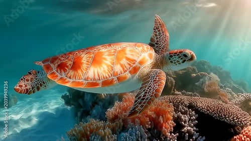 Sea Turtles Serene Swim - A Glimpse into Underwater Paradise.